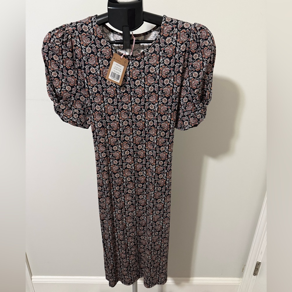 Boden Dress Womens 8 NWT Puff Sleeve Midi Floral Short Sleeve Stretch